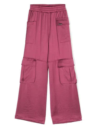 Monnalisa Kids' Satin Straight-leg Trousers In Violett