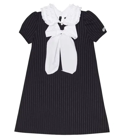 Monnalisa Kids' Pinstripe Dress In Blu/grigio
