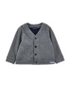 Monnalisa Pinstripe Knit Cardigan In Grey + Blue
