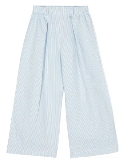 Monnalisa Kids' Pinstriped Wide-leg Trousers In Blue