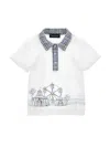 Monnalisa Piqué Polo Shirt With Check Collar In Cream
