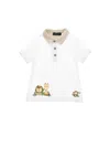 Monnalisa Piqué Polo Shirt With Little Animals In White + Ecru