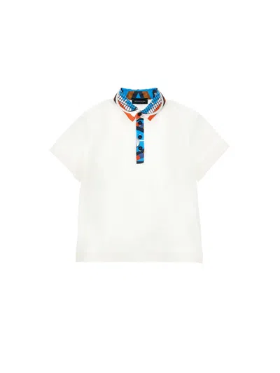 Monnalisa Kids'   Pique Polo In White + Multicolor