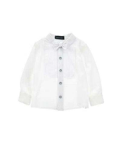 Monnalisa Kids'   Piquet Shirt With Bow Tie In Cream