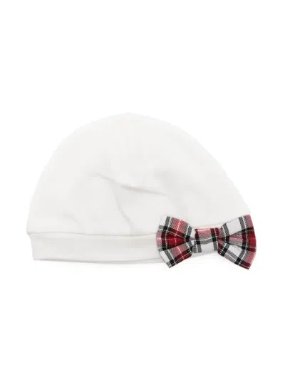 Monnalisa Babies' Plaid-bow Beanie In White