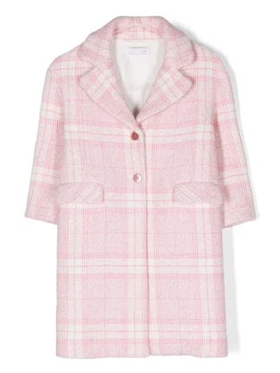 Monnalisa Kids' Plaid-check Cotton Coat In Pink