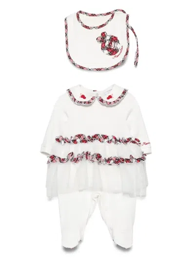 Monnalisa Plaid-check-trim Babygrow Set In White