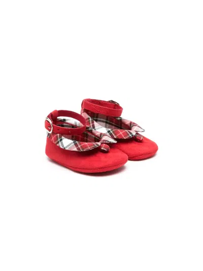 Monnalisa Babies' Plaid-detailed Suede Ballerina Shoes In Red