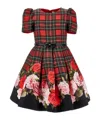 Monnalisa Scottish Dress And Roses In Red