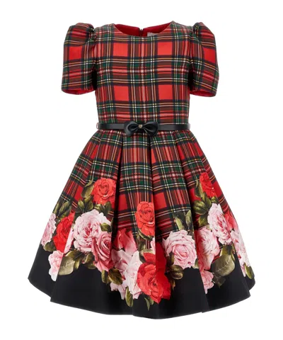 Monnalisa Kids'   Scottish Dress And Roses In Red