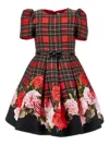 Monnalisa Scottish Dress And Roses In Red