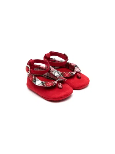 Monnalisa Babies' Plaid Suede Ballerina Shoes In Red