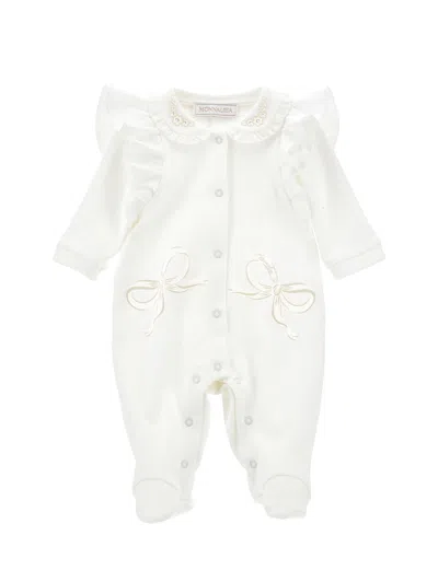 Monnalisa Kids'   Playsuit With Bows And Ruffles In Cream