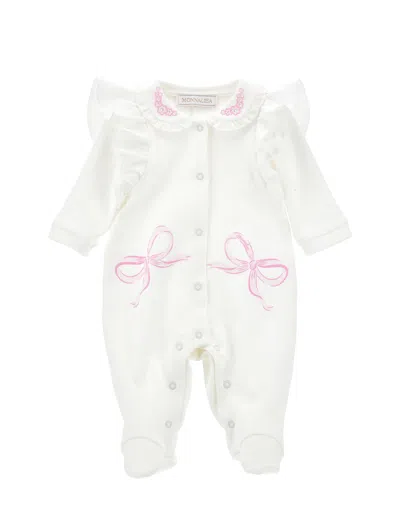 Monnalisa Kids'   Playsuit With Bows And Ruffles In Dusty Pink Rose