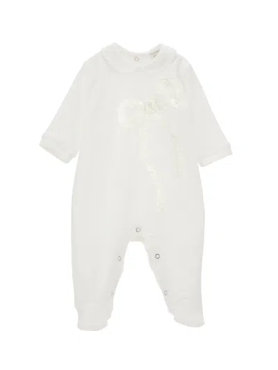 Monnalisa Kids'   Playsuit With Lace Bow In Cream