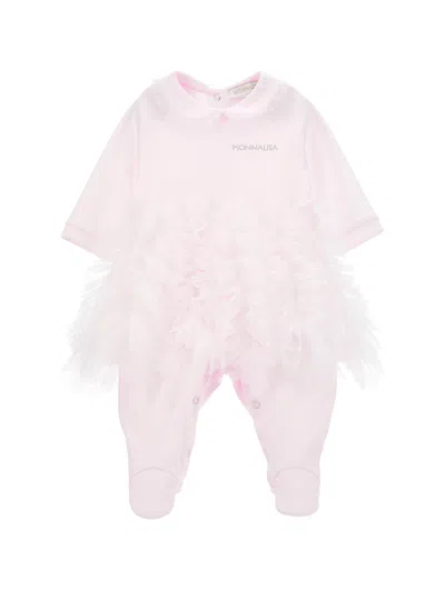 Monnalisa Kids'   Playsuit With Ruffled Skirt In Dusty Pink Rose