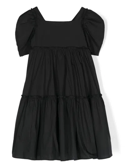 Monnalisa Kids' Pleated Cotton Dress In Black