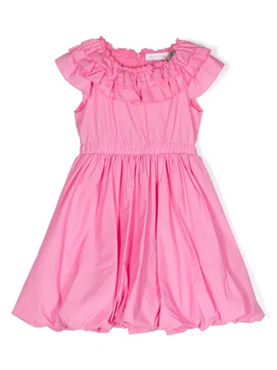 Monnalisa Kids' Pleated Cotton Dress In Pink