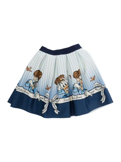 Monnalisa Pleated Cotton Skirt In Blue