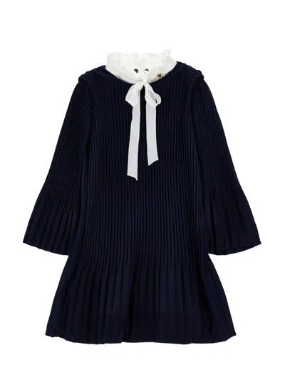 Monnalisa Kids'   Pleated Dress With Bow In Black