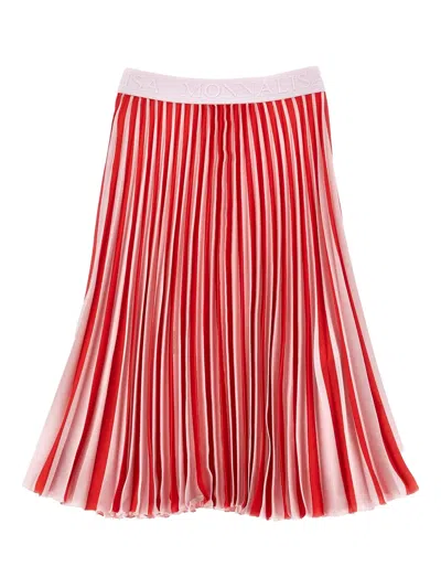 Monnalisa Kids' Pleated Logo-embroidered Waistband Skirt In Red