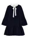 Monnalisa Pleated Mini Dress In Blue