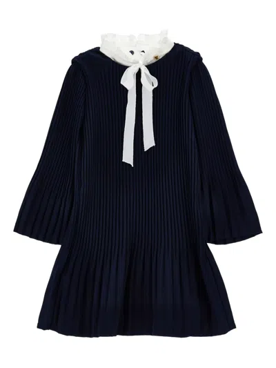 Monnalisa Kids' Pleated Mini Dress In Blue
