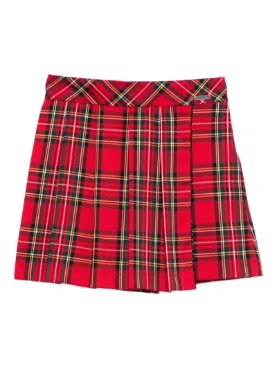Monnalisa Kids' Pleated Plaid Shorts In Red
