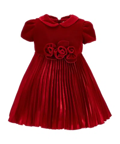 Monnalisa Pleated Short-sleeve Dress In Red
