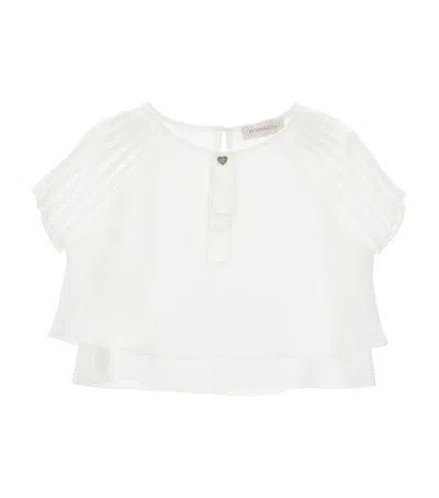 Monnalisa Kids' Pleated-sleeve T-shirt In White