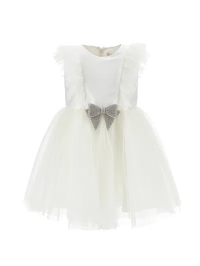 Monnalisa Kids'   Pleated Tulle Dress In Cream