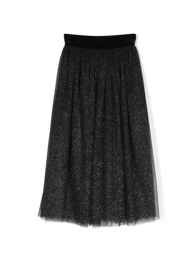 Monnalisa Kids' Pleated Tulle Skirt In Black