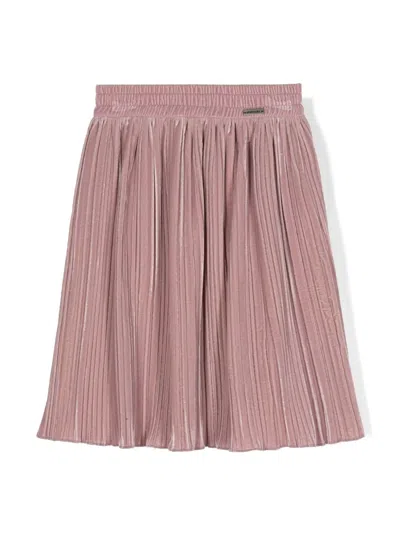 Monnalisa Kids' Pleated Velvet Midi Skirt In Pink