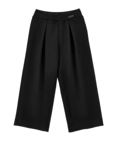 Monnalisa Pleated Wide-leg Trousers In Black