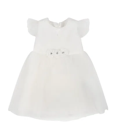 Monnalisa Plissé Tulle Flared Dress In White