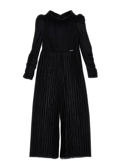Monnalisa Kids'   Plissé Glitter Jumpsuit In Black