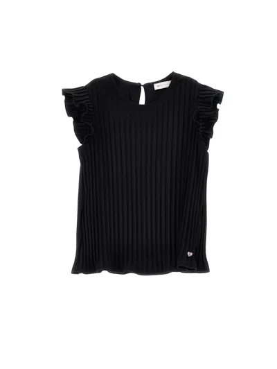 Monnalisa Kids'   Pleated Blouse With Ruffles In Black