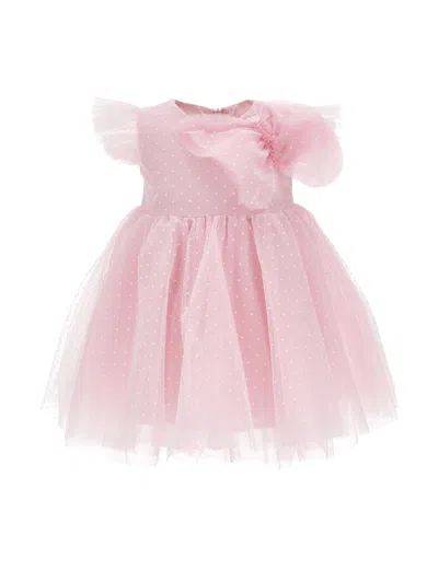 Monnalisa Kids'   Plumetis Tulle Dress In White + Rosa Fairytale