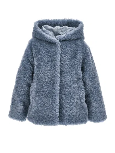 Monnalisa Kids' Plüschjacke Mit Kapuze In Fliegerblau