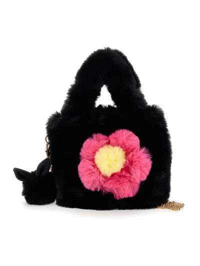 Monnalisa Kids'   Plush Bag With Key Ring In Black
