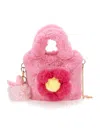 Monnalisa Plush Bag With Key Ring In Bright Peach Pink