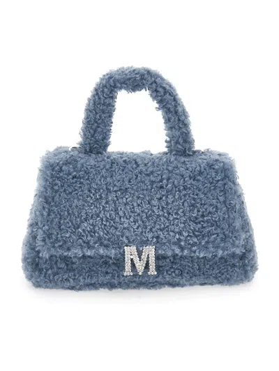 Monnalisa Plush Bag With Logo In Steel Blue