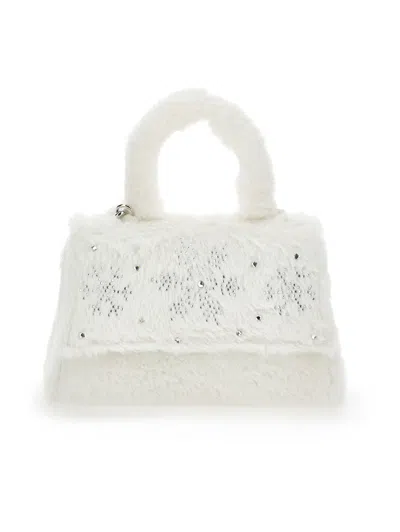 Monnalisa Kids'   Plush Bag With Rhinestones In Cream