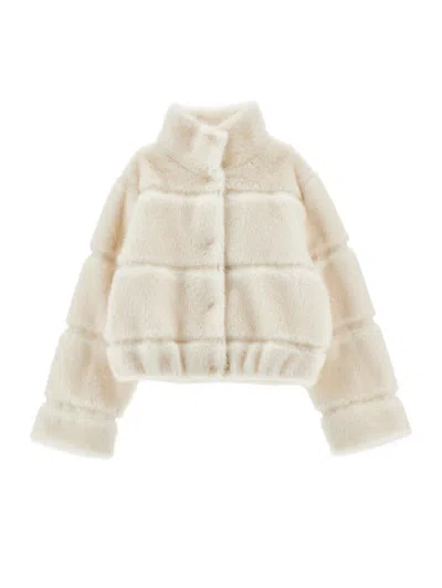 Monnalisa Babies'  Plush Bomber Jacket In Neutral