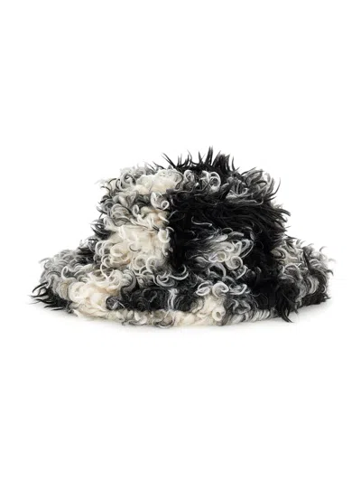 Monnalisa Kids'   Plush Cloche Hat In Cream + Black