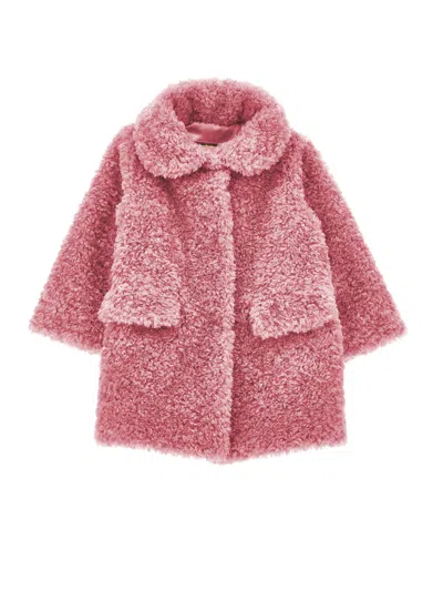 Monnalisa Poly Faux Fur Teddy Coat In Blush Pink