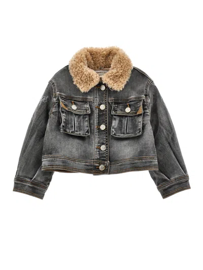 MONNALISA MONNALISA  PLUSH COLLAR DENIM JACKET