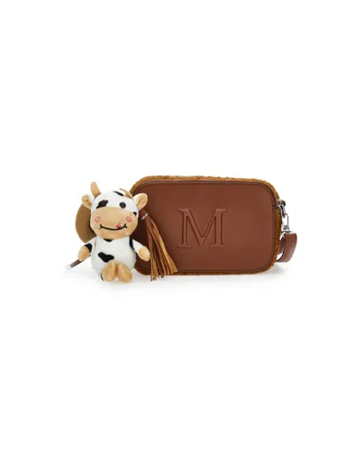 Monnalisa Babies'   Plush Cow Shoulder Bag In Dark Brown
