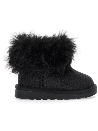 Monnalisa Kids'   Plush Glitter Ankle Boots In Black