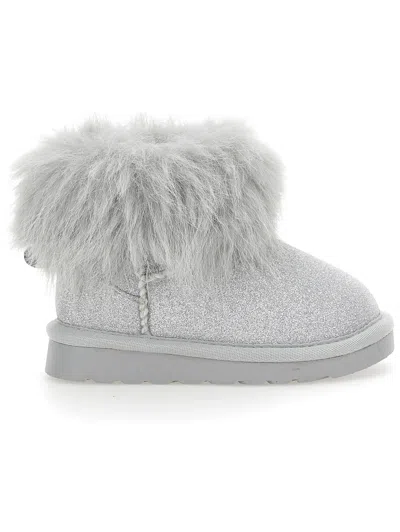 Monnalisa Kids'   Plush Glitter Ankle Boots In Silver